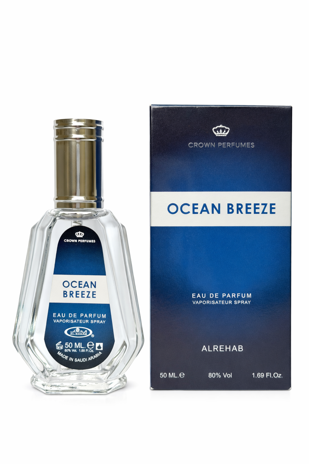 Crown Perfumes Ocean Breeze Eau de Parfum bottle and packaging on a white background