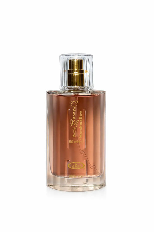 Perfume bottle with gold cap on a white background